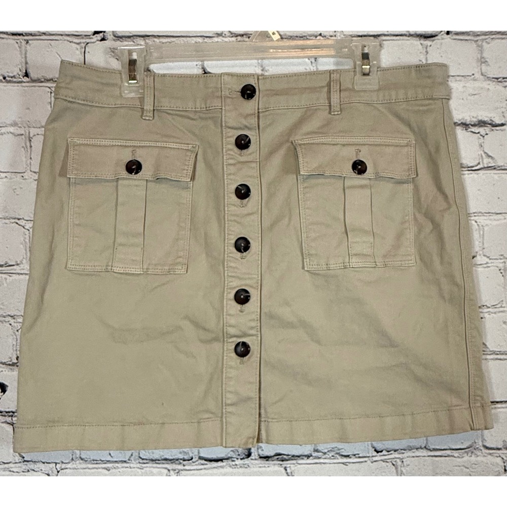 White House Black Market Skirt Button Front Pockets Tan Khaki‎ Size 10
